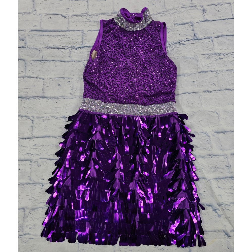 Weissman Good Vibrations Sequin Fringe Dance Costume SIZE SA Purple Silver Jazz